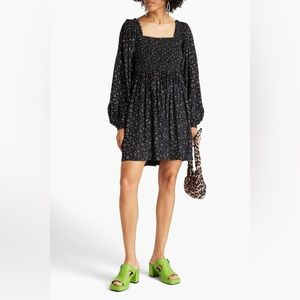 GANNI shirred floral print mini dress